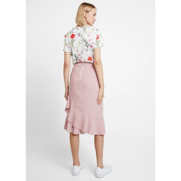 Ted Baker Women Coryn Layered Striped Midi Pink Ruffled Stripe Skirt size 12 NWT - Picture 2 of 12